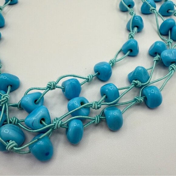 Turquoise Blue Glass Beaded Three Strand Layer Necklace - Picture 9 of 11